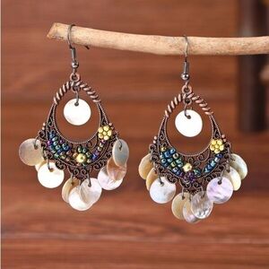 Boho Beaded Tassel Disc Drop Pierced Earrings ER17